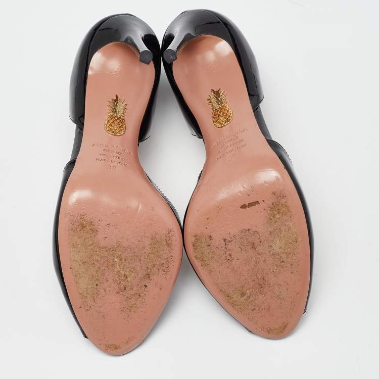 Pre Owned Aquazzura Black Patent Leather Peep Toe Pumps Size 38