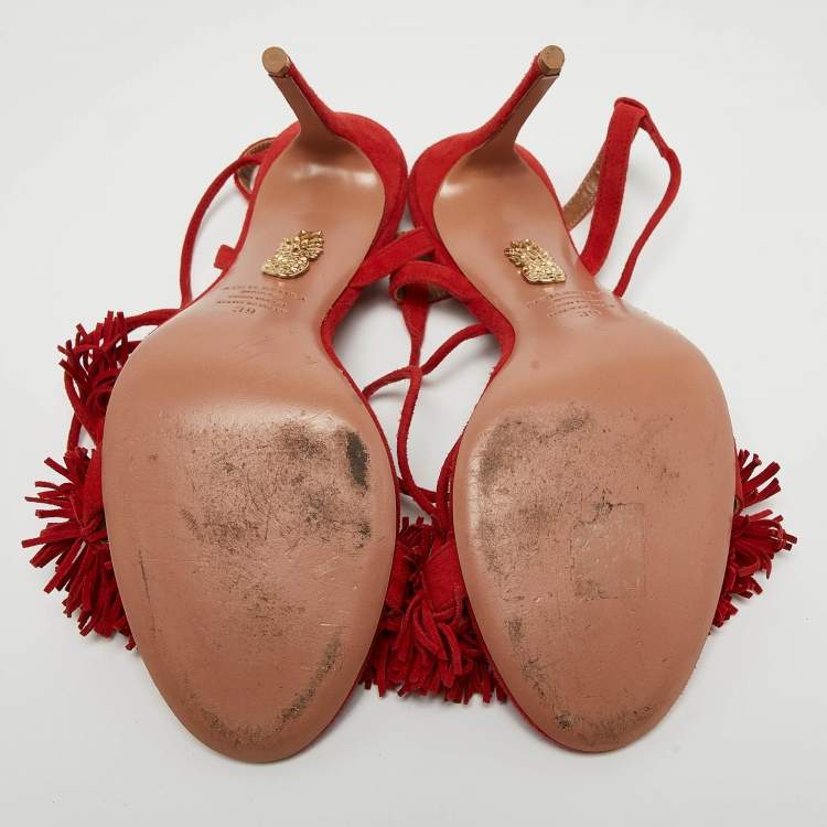 Pre Owned Aquazzura Red Suede Wild Thing Ankle Tie Sandals Size 39