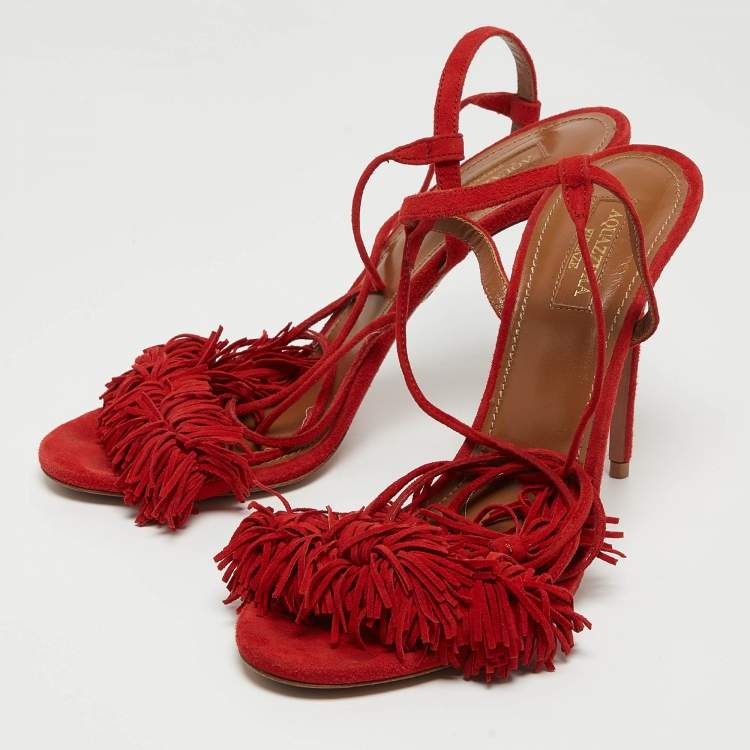 Pre Owned Aquazzura Red Suede Wild Thing Ankle Tie Sandals Size 39