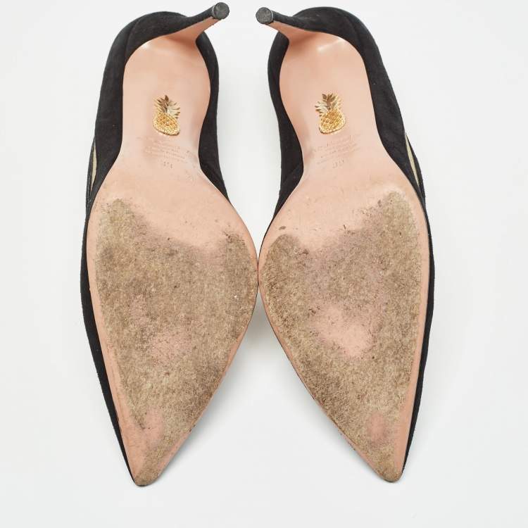 Pre Owned Aquazzura Black Suede and Mesh Pointed Toe Pumps Size 39