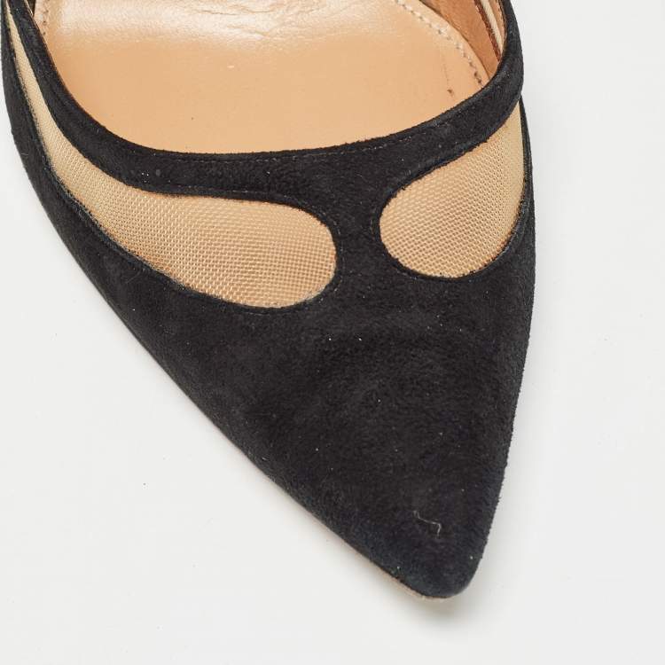 Pre Owned Aquazzura Black Suede and Mesh Pointed Toe Pumps Size 39