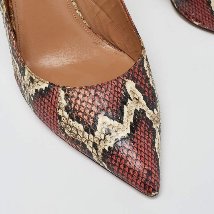 Pre Owned Aquazzura Multicolor Python Leather Forever Marilyn Tassel Detail Pointed Toe Pumps Size 37