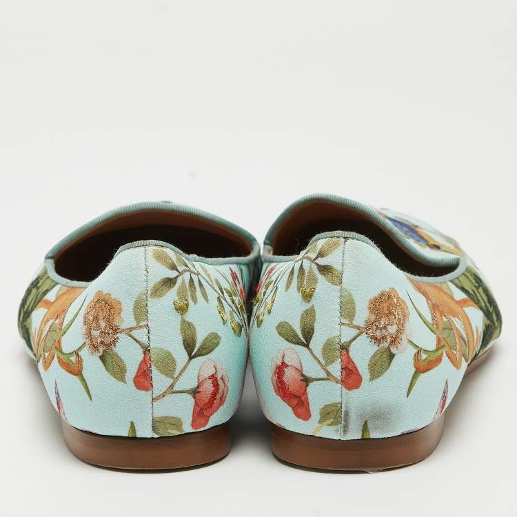 Pre Owned Aquazzura Aqua Blue Jacquard Fabric Amazonia De Gournay Loafers Size 35.5