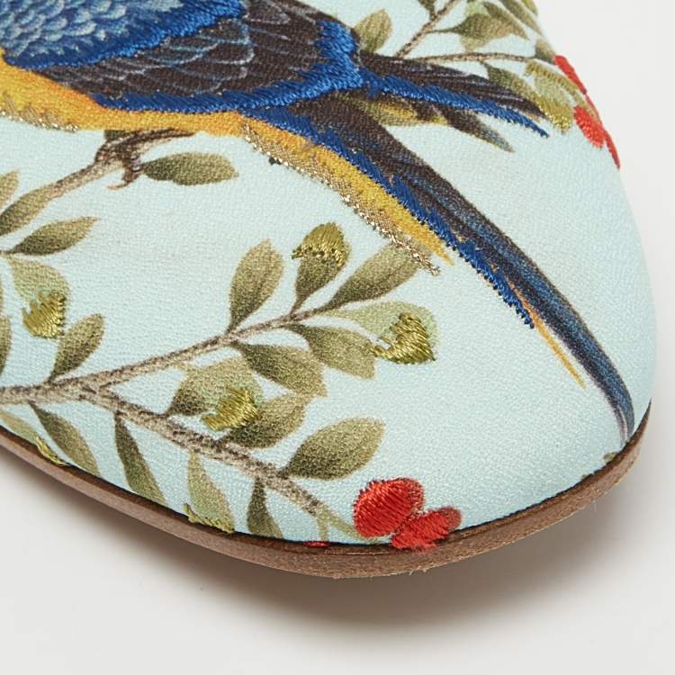 Pre Owned Aquazzura Aqua Blue Jacquard Fabric Amazonia De Gournay Loafers Size 35.5
