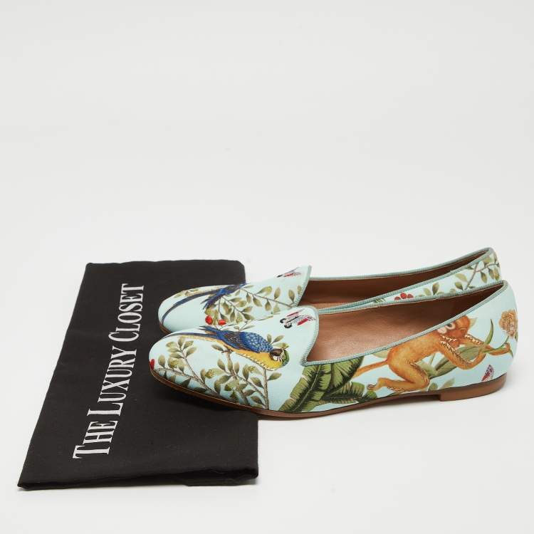 Pre Owned Aquazzura Aqua Blue Jacquard Fabric Amazonia De Gournay Loafers Size 35.5