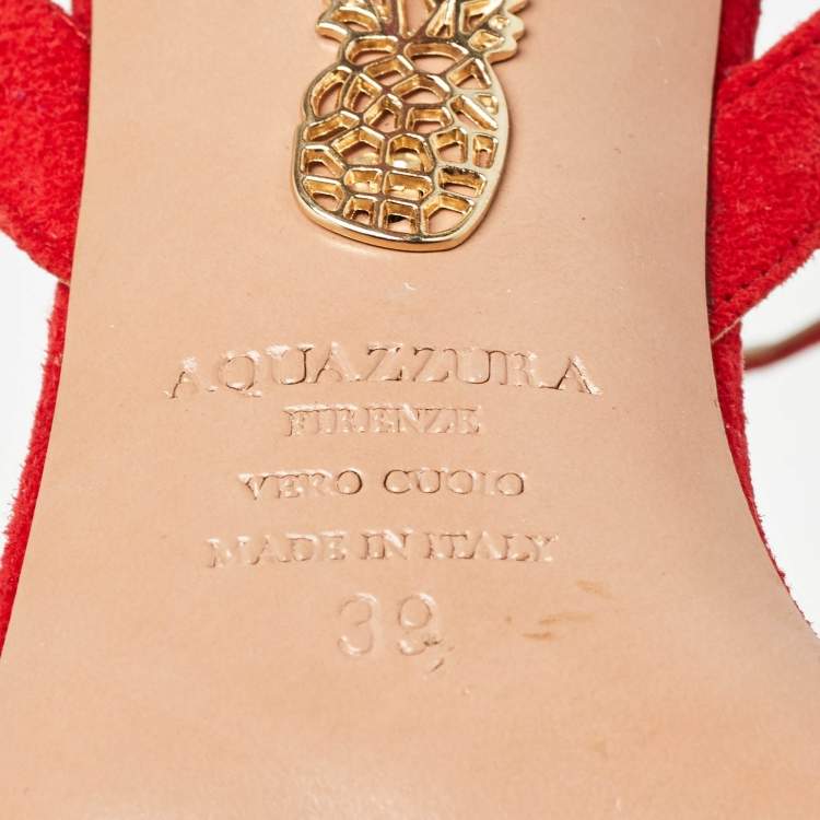 مملوكة مسبقًا Aquazzura Red/Purple Suede Ankle Strap Pumps Size 39