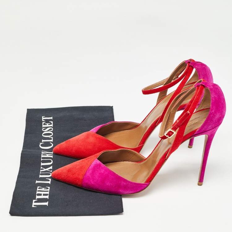 مملوكة مسبقًا Aquazzura Red/Purple Suede Ankle Strap Pumps Size 39