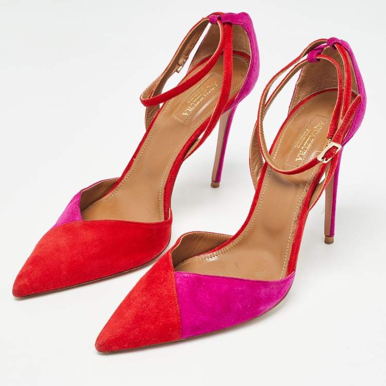 مملوكة مسبقًا Aquazzura Red/Purple Suede Ankle Strap Pumps Size 39