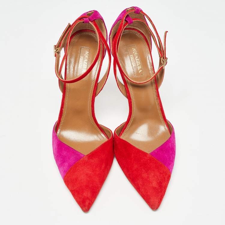 مملوكة مسبقًا Aquazzura Red/Purple Suede Ankle Strap Pumps Size 39