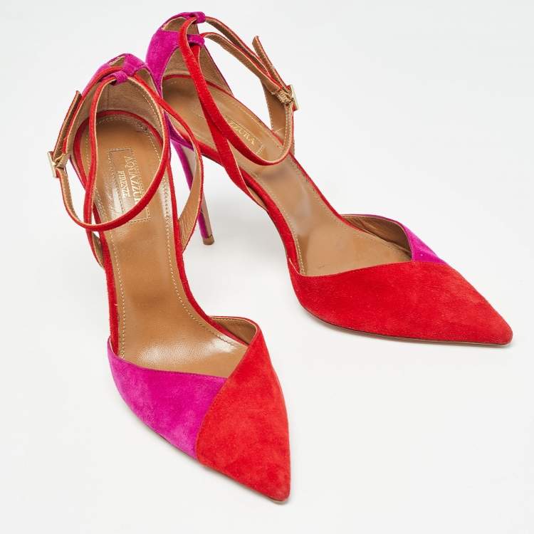 مملوكة مسبقًا Aquazzura Red/Purple Suede Ankle Strap Pumps Size 39
