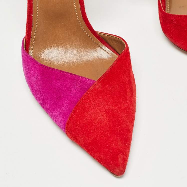مملوكة مسبقًا Aquazzura Red/Purple Suede Ankle Strap Pumps Size 39