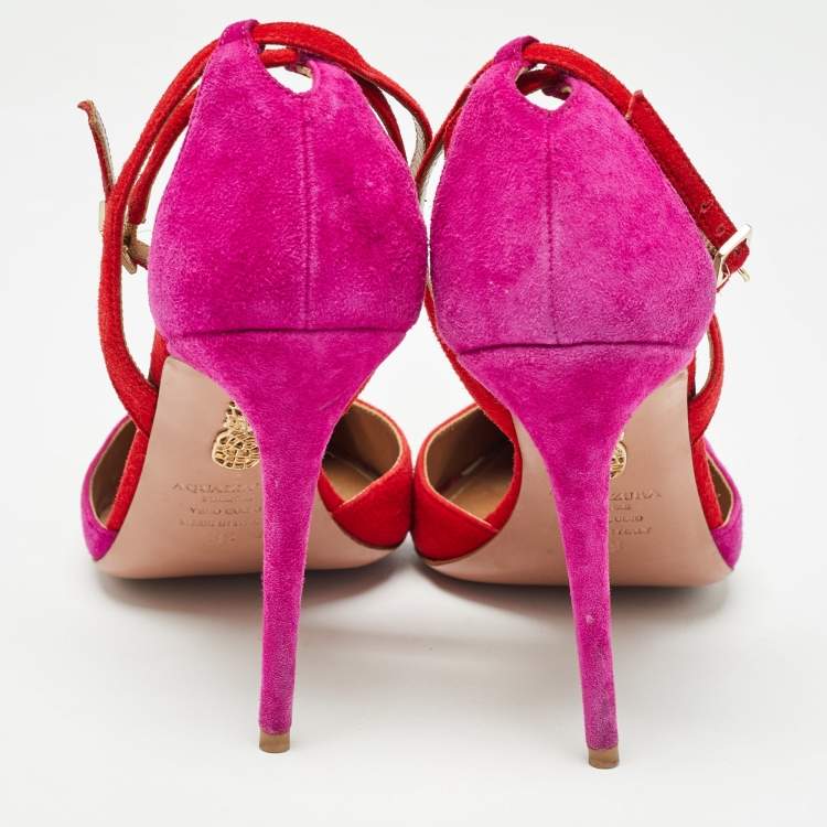 مملوكة مسبقًا Aquazzura Red/Purple Suede Ankle Strap Pumps Size 39