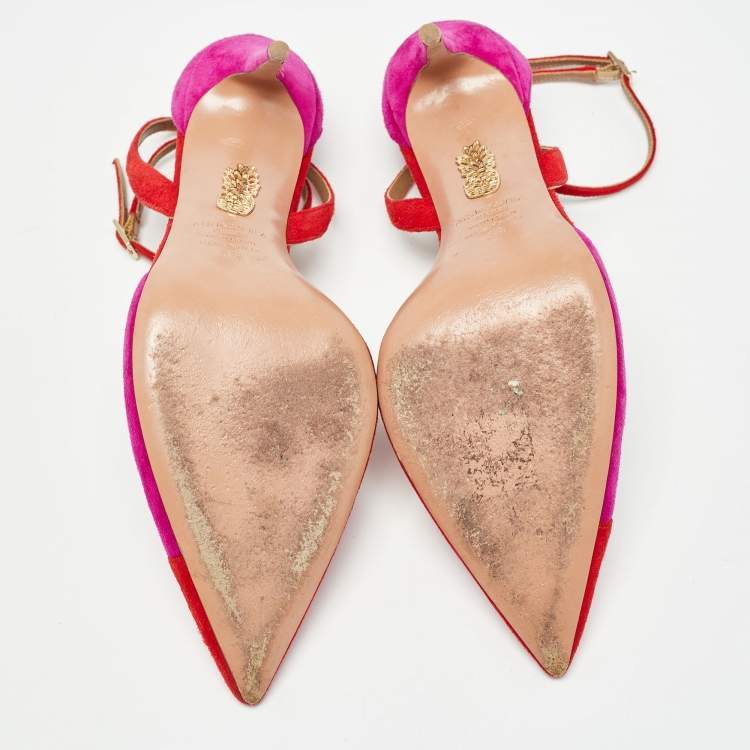 مملوكة مسبقًا Aquazzura Red/Purple Suede Ankle Strap Pumps Size 39