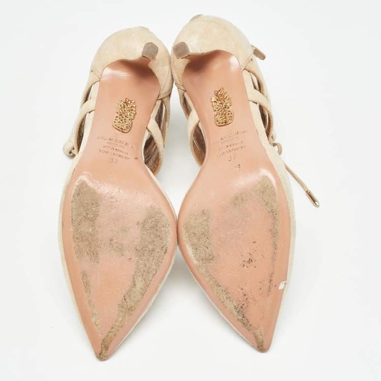 Pre Owned Aquazzura Beige Suede Belgravia Pumps Size 37