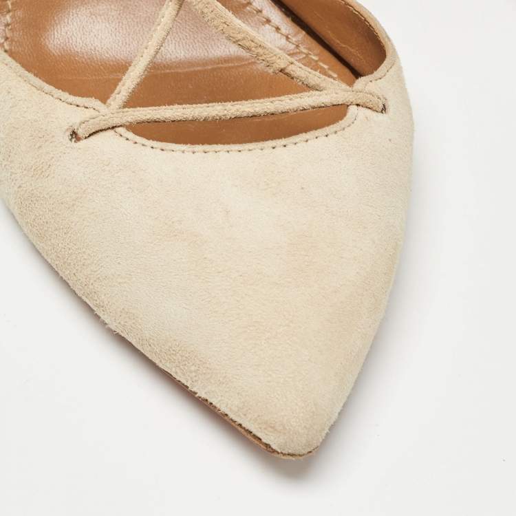 Pre Owned Aquazzura Beige Suede Belgravia Pumps Size 37