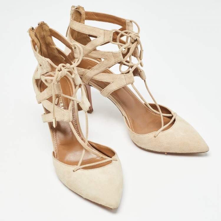 Pre Owned Aquazzura Beige Suede Belgravia Pumps Size 37