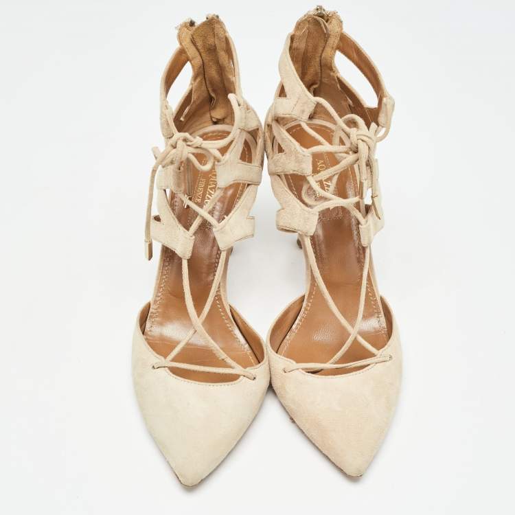 Pre Owned Aquazzura Beige Suede Belgravia Pumps Size 37