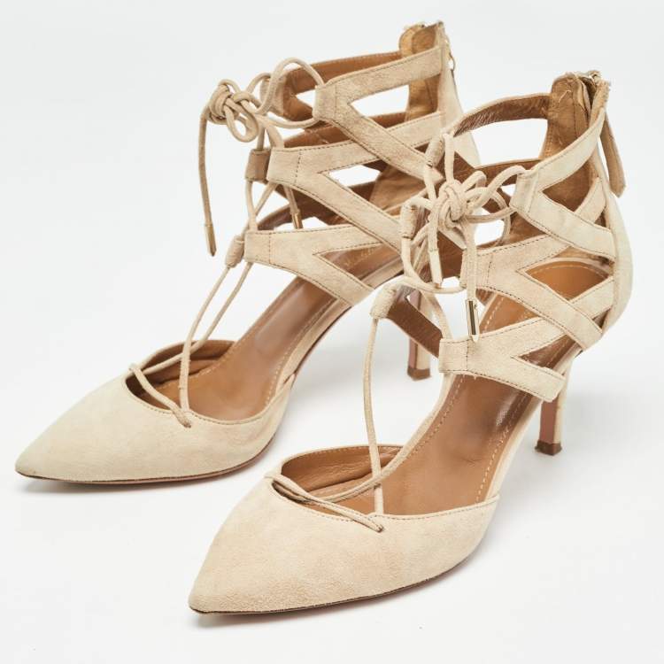 Pre Owned Aquazzura Beige Suede Belgravia Pumps Size 37