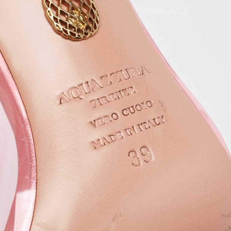 مملوكة مسبقًا Aquazzura Pink PVC and Leather Seduction Crystals Slingback Pumps Size 39