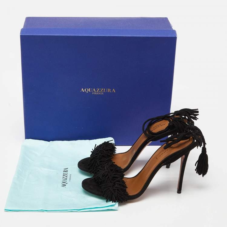Pre Owned Aquazzura Black Suede Wild Thing Ankle Wrap Sandals Size 36
