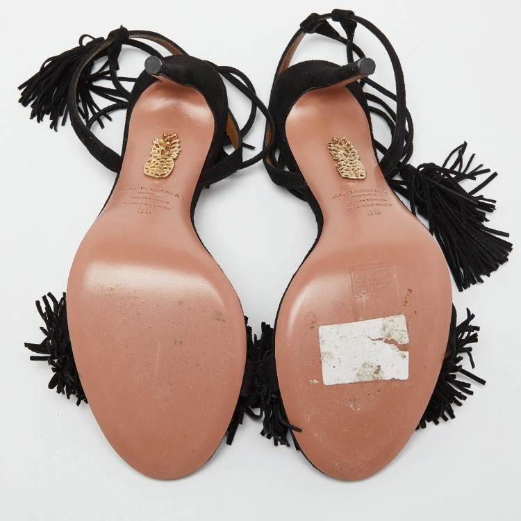 Pre Owned Aquazzura Black Suede Wild Thing Ankle Wrap Sandals Size 36