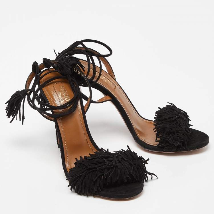 Pre Owned Aquazzura Black Suede Wild Thing Ankle Wrap Sandals Size 36