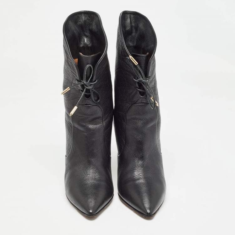 Pre Owned Aquazzura Black Leather Lace Up Ankle Booties Size 35