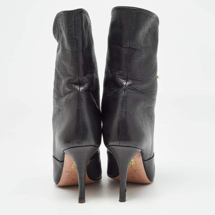 Pre Owned Aquazzura Black Leather Lace Up Ankle Booties Size 35