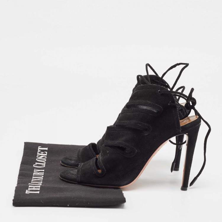 Pre Owned Aquazzura Black Suede Sloane Sandals Size 36