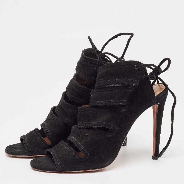 Pre Owned Aquazzura Black Suede Sloane Sandals Size 36