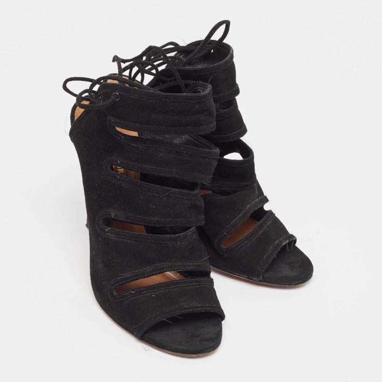 Pre Owned Aquazzura Black Suede Sloane Sandals Size 36