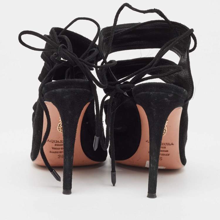Pre Owned Aquazzura Black Suede Sloane Sandals Size 36