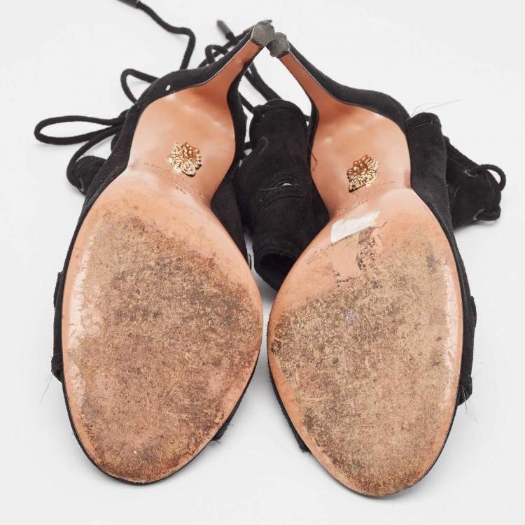 Pre Owned Aquazzura Black Suede Sloane Sandals Size 36