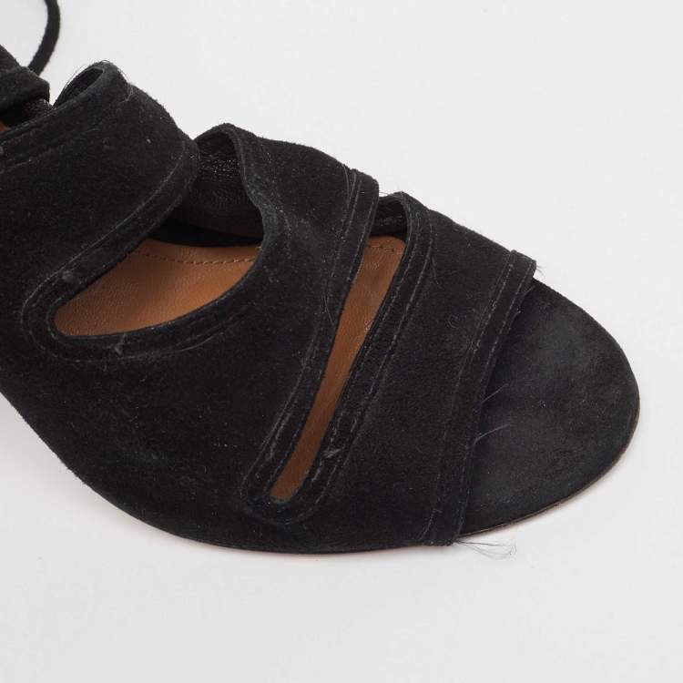 Pre Owned Aquazzura Black Suede Sloane Sandals Size 36