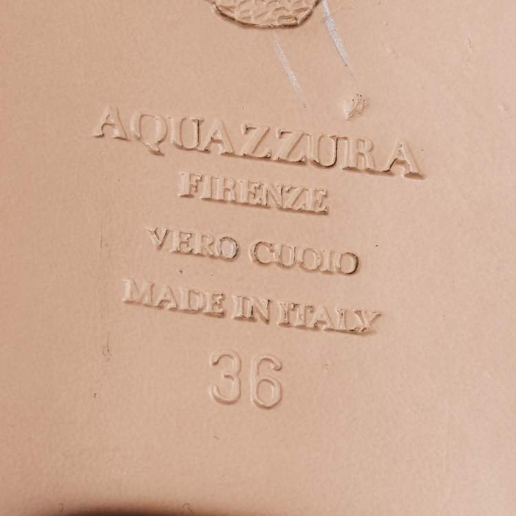 Pre Owned Aquazzura Silver Leather Strappy Flat Sandals Size 36