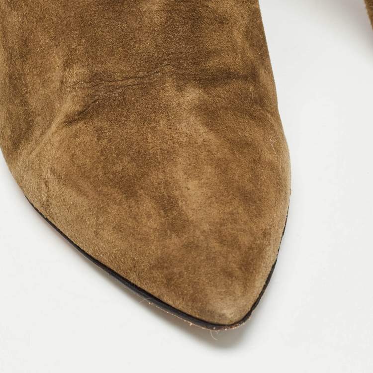 Pre Owned Aquazzura Brown Olive Green Suede Tribeca Ankle Boots Size 36