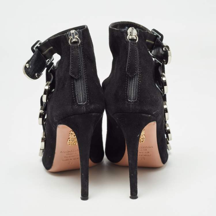 Pre Owned Aquazzura Black Suede Claudia Schiffer Boots Size 36