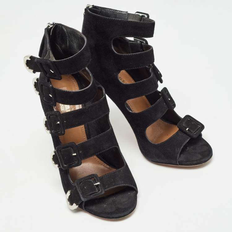 Pre Owned Aquazzura Black Suede Claudia Schiffer Boots Size 36