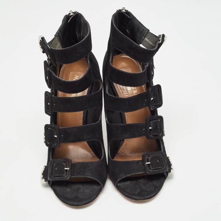Pre Owned Aquazzura Black Suede Claudia Schiffer Boots Size 36