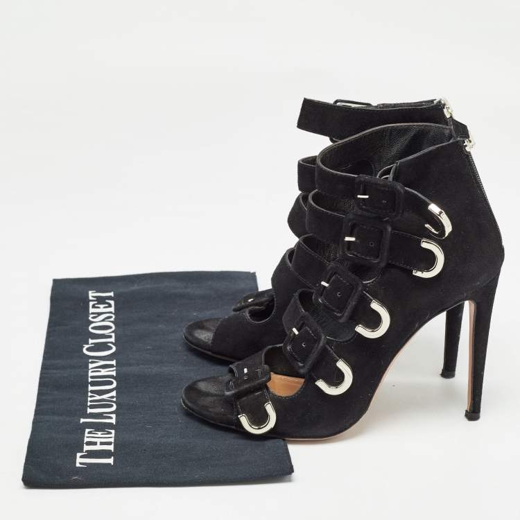 Pre Owned Aquazzura Black Suede Claudia Schiffer Boots Size 36