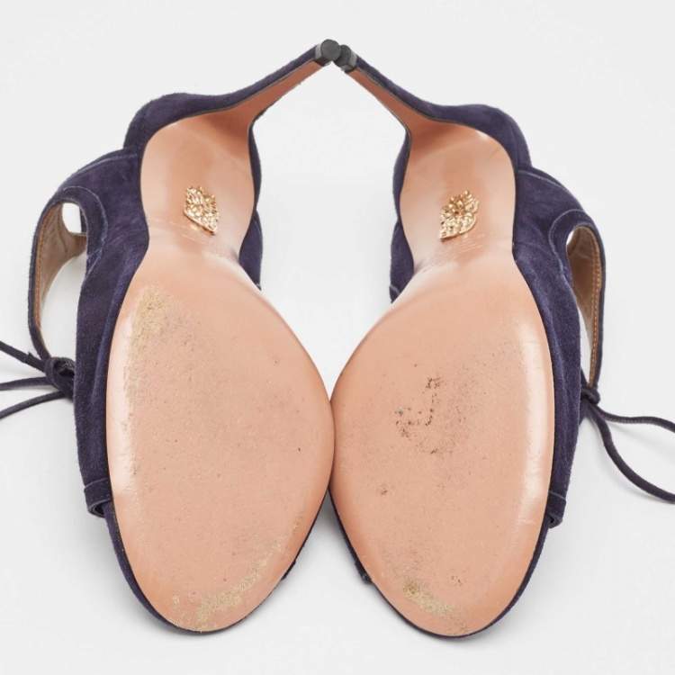 Pre Owned Aquazzura Navy Blue Suede Mira Ankle Strap Sandals Size 37