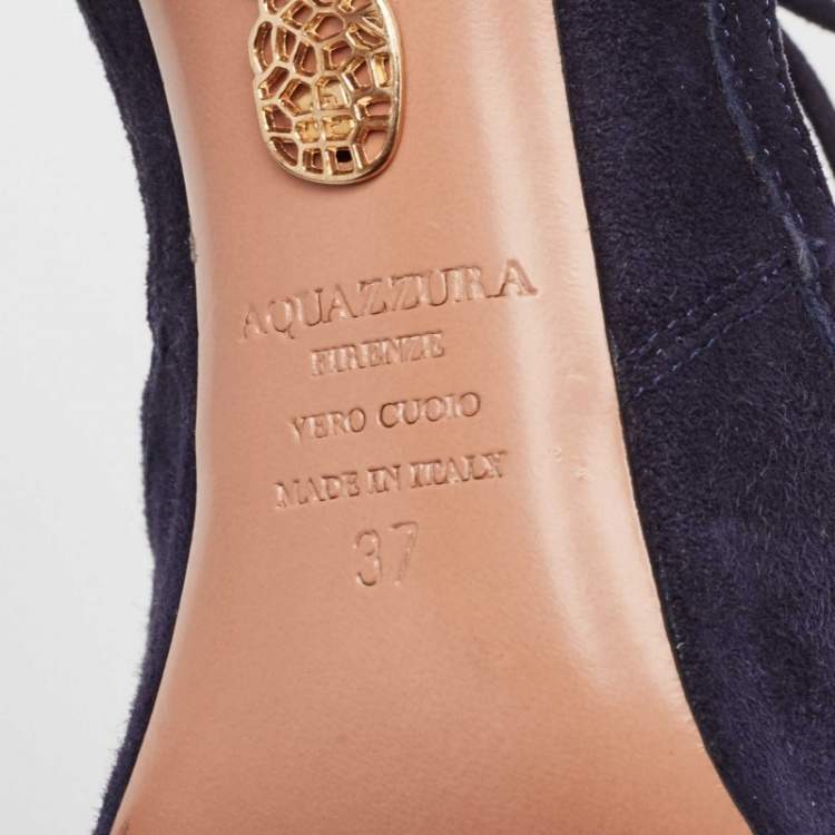 Pre Owned Aquazzura Navy Blue Suede Mira Ankle Strap Sandals Size 37