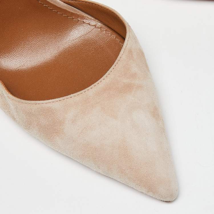 Pre Owned Aquazzura Beige Suede Heart Breaker Pumps Size 40.5