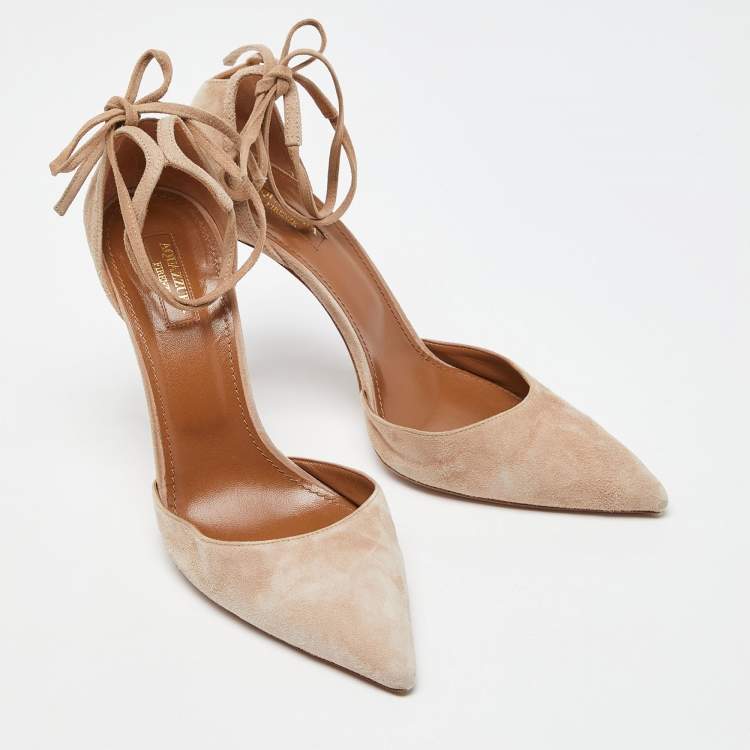Pre Owned Aquazzura Beige Suede Heart Breaker Pumps Size 40.5