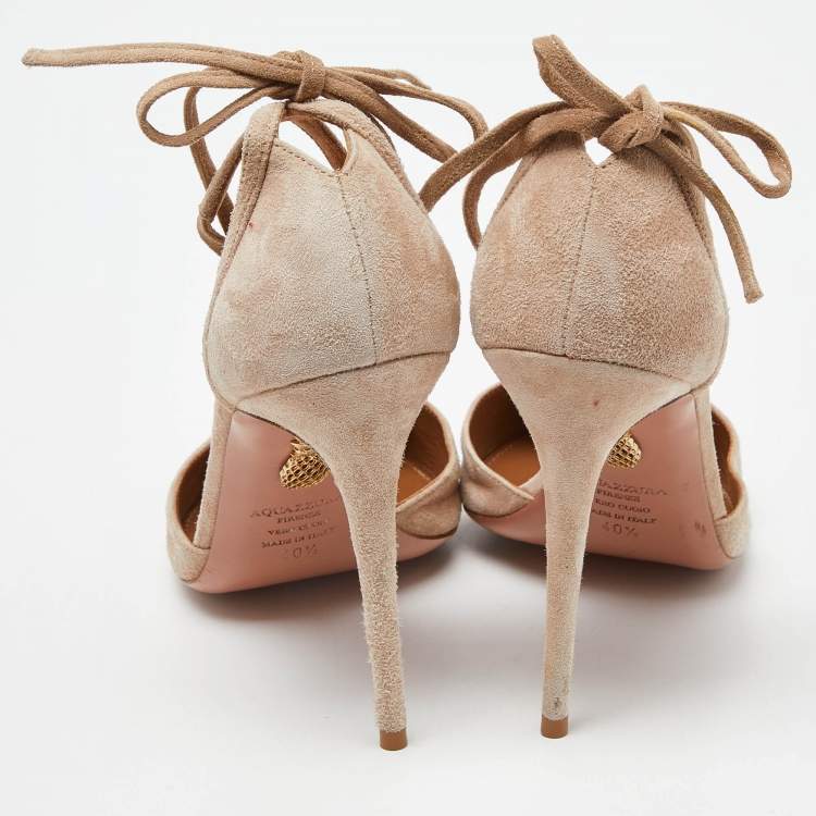 Pre Owned Aquazzura Beige Suede Heart Breaker Pumps Size 40.5