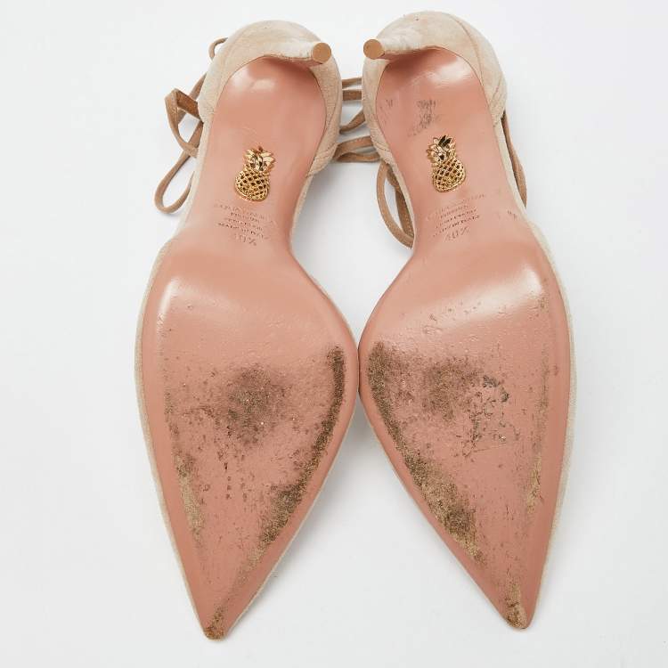 Pre Owned Aquazzura Beige Suede Heart Breaker Pumps Size 40.5