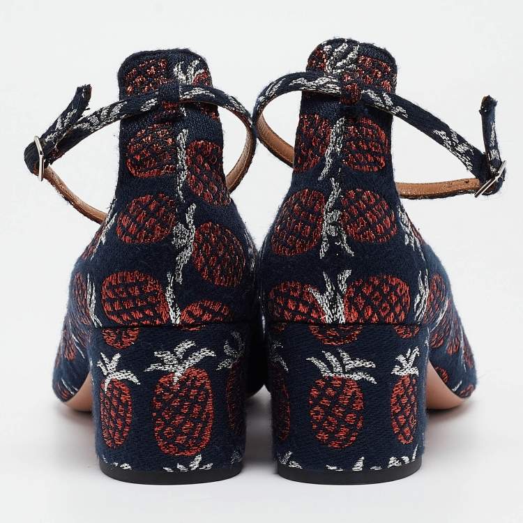 Pre Owned Aquazzura Multicolor Brocade Fabric Block Heel Ankle Strap Pumps Size 39