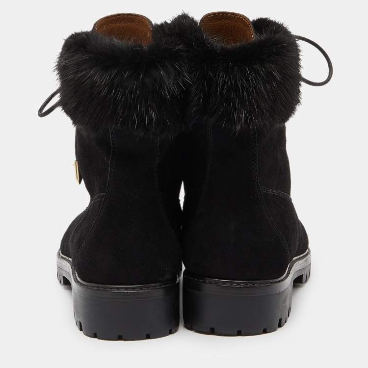 Pre Owned Aquazzura Black Suede and Fur Ankle Boots Size 40