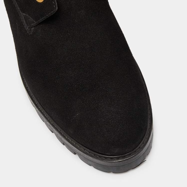 Pre Owned Aquazzura Black Suede and Fur Ankle Boots Size 40