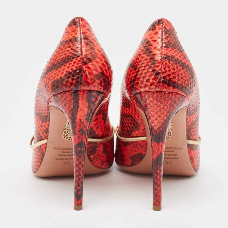 Pre Owned Aquazzura Red/Black Python Pointed Toe Pumps Size 40